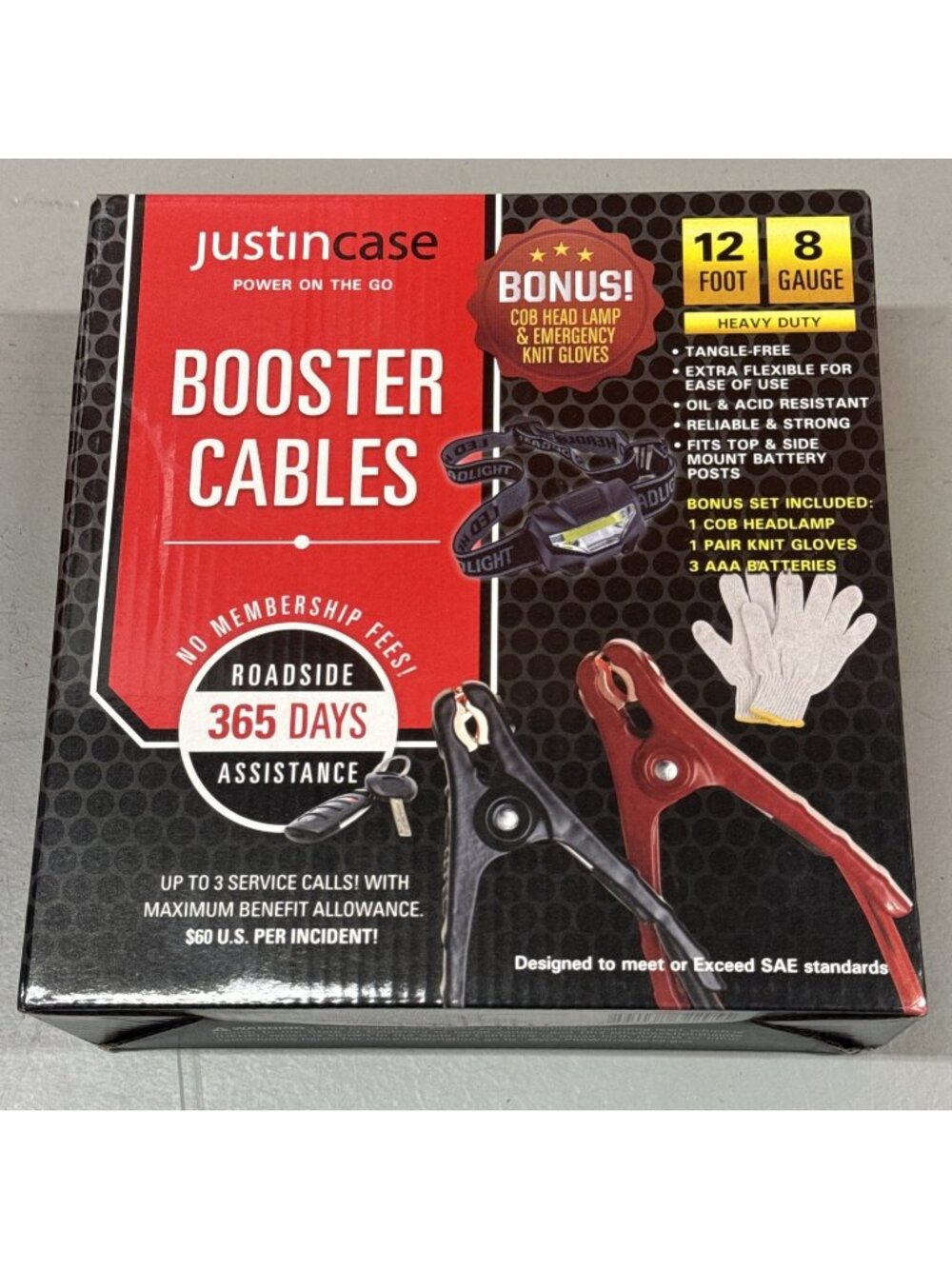 Easy To Use Jumper Cable KIT WITH Headlamp & Gloves. JustinCase